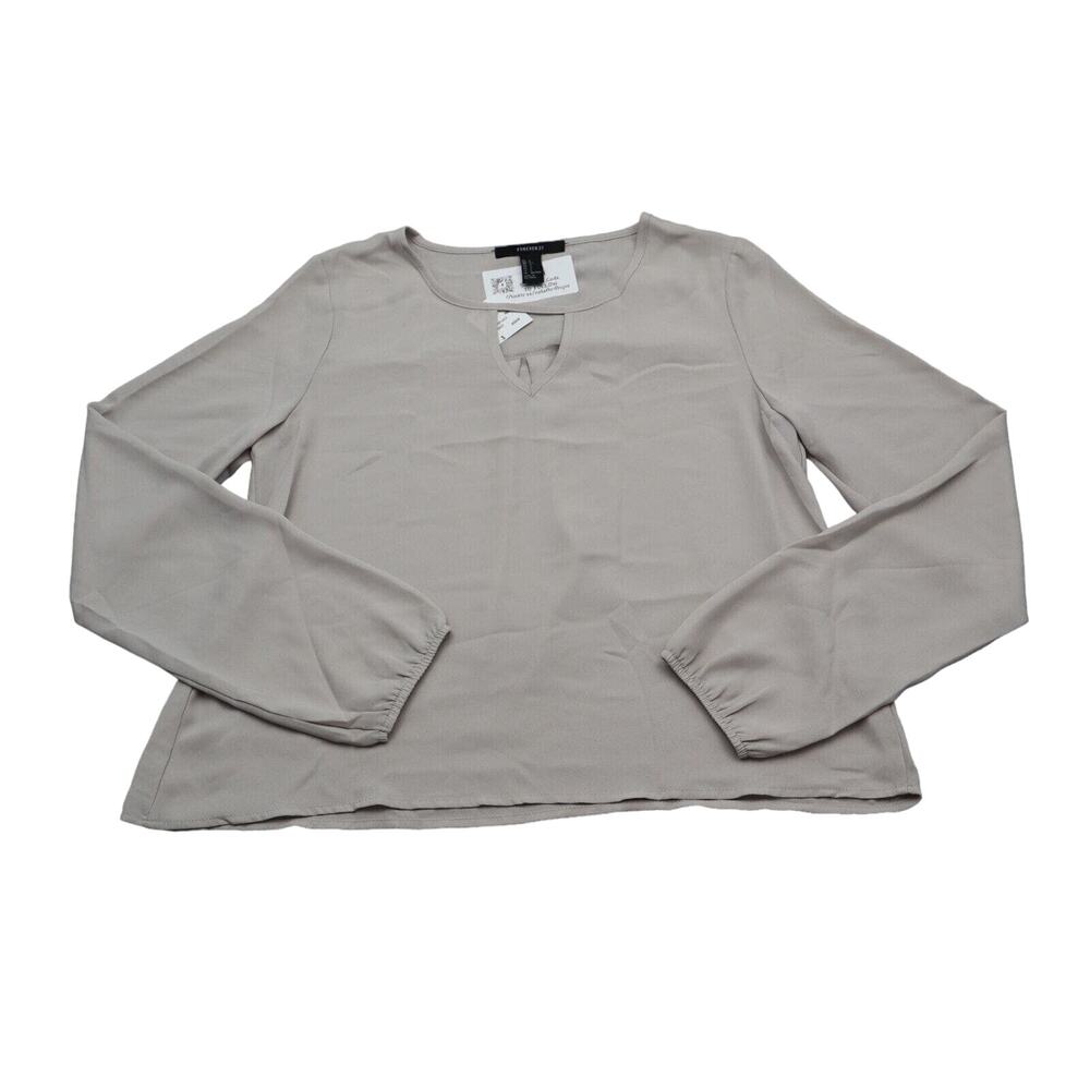 Forever 21 Shirt Womens S Gray Long Sleeve Round Neck Sheer Polyester Blouse
